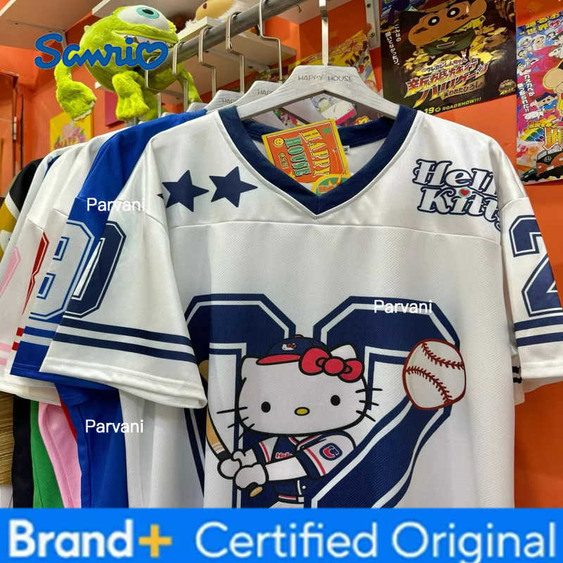 Sanrio Hello Kitty Tshirt Cartoon Sportswear Women Men Girl Boy V-neck Plus Size Casual Lightweight Breathable Streetwear Beach Tops H260228