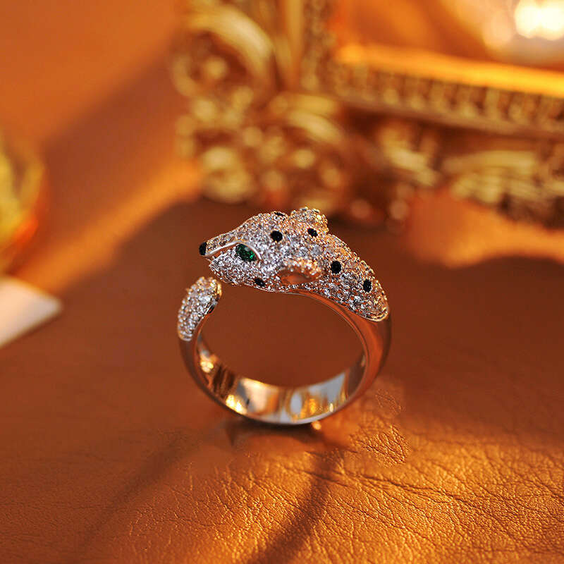 Luxury Leopard-Head Open-Style Ring Fashionable Diamond-Studded Jewelry Retro High-End Elegant Ring