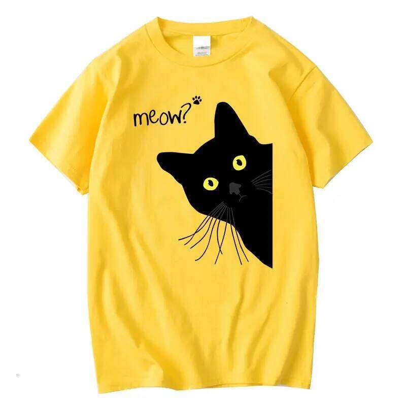 Men's T-shirt 100% Cotton Summer Meow Black Cat Print T Shirt Casual Loose o-neck Men Tshirt Short Sleeve t-shirt Male Tees C260228 - view 3