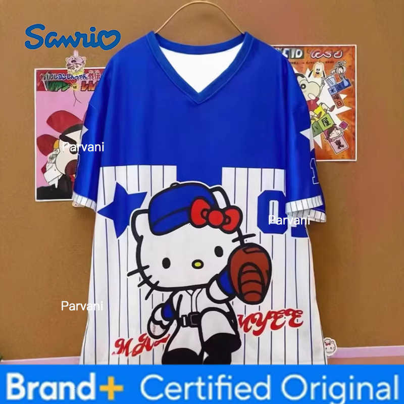 Sanrio Hello Kitty Sportswear Sports Tops Boys Girl Summer T-Shirt Jersey Cartoon Cute Breathable Retro Short Sleeve Loose H260228