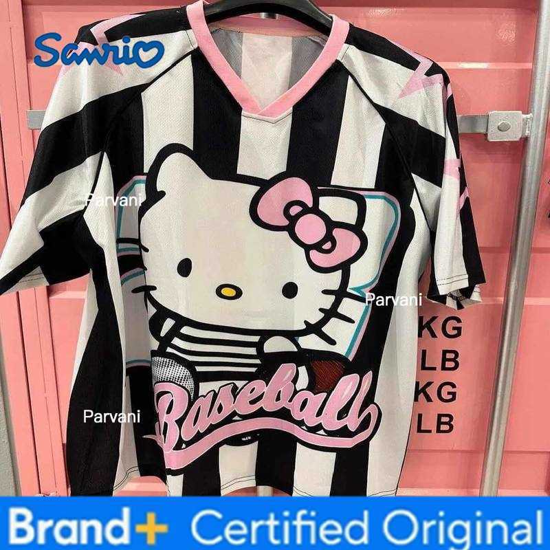 Sanrio 2026 Hello Kitty Tshirt Cartoon Sportswear Women Men V-neck Loose Casual Lightweight Breathable Streetwear Beach Tops H260228