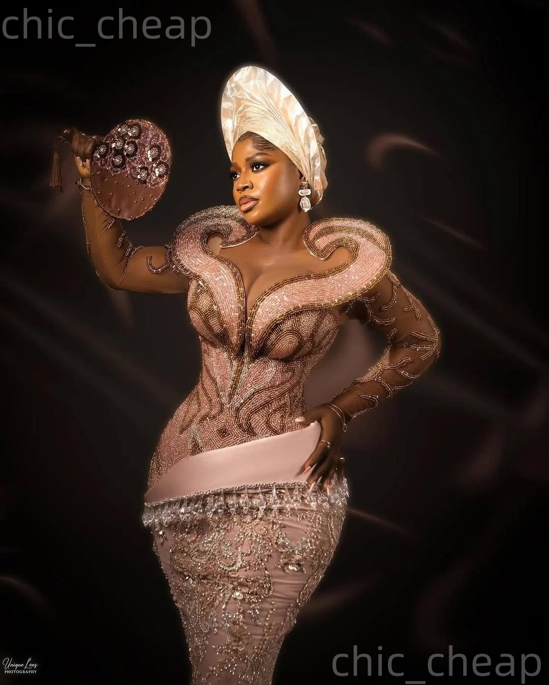 Aso Ebi Champagne Prom Dress 2026 Mermaid Sheer Neck Crystals Sequined Stylish Evening Dresses For Black Women Birthday Party Formal Receiption Gowns 