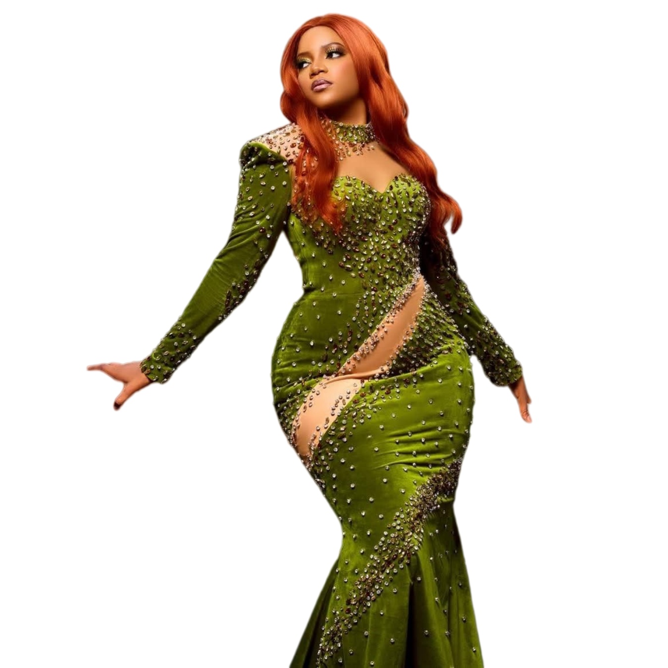 2k26 Green Prom Dress 2026 Mermaid Illusion Beaded Crystals Velvet Evening Dresses For Black Women Birthday Party Formal Receiption Gowns Dresses ZJ07