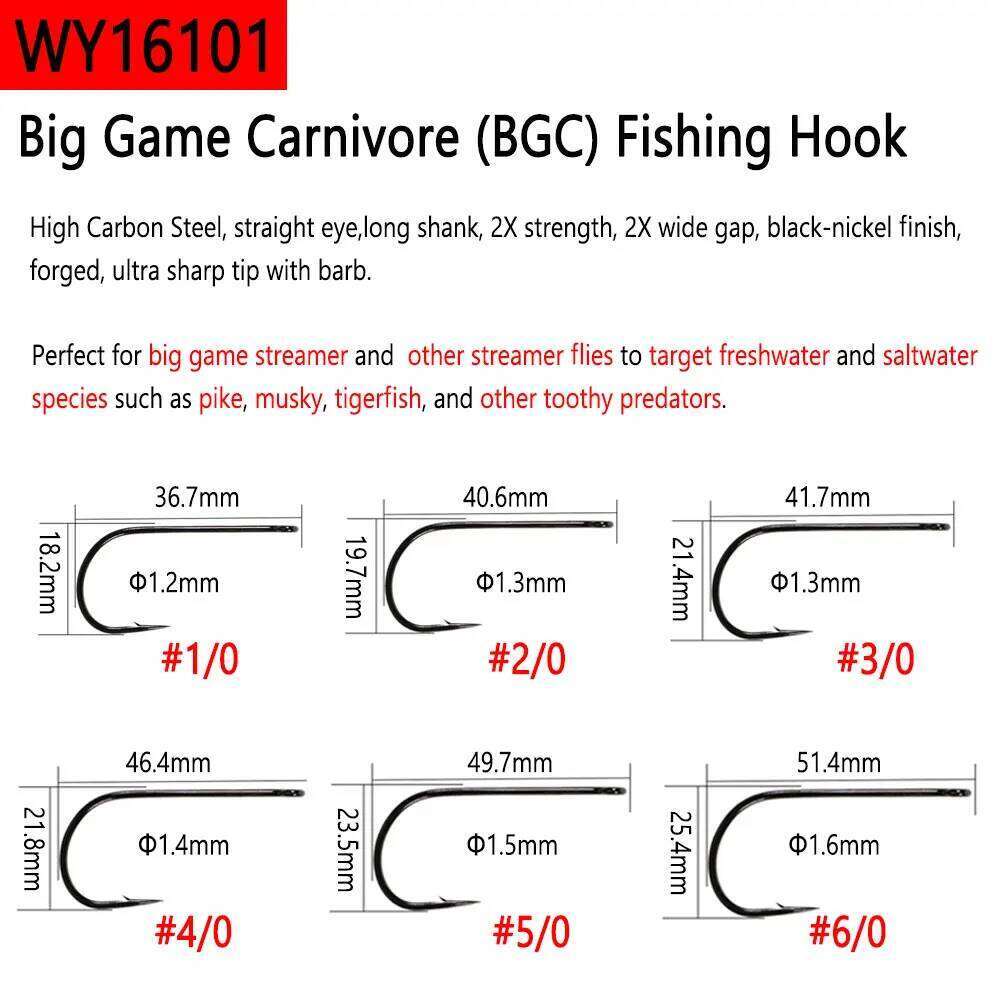 Bimoo 20pcs High Carbon Steel Barb and Barbless Fly Tying Hook For Big Game Streamer Minnow Saltwater Fishing Lure Bait 1/0 5/0 Z260228