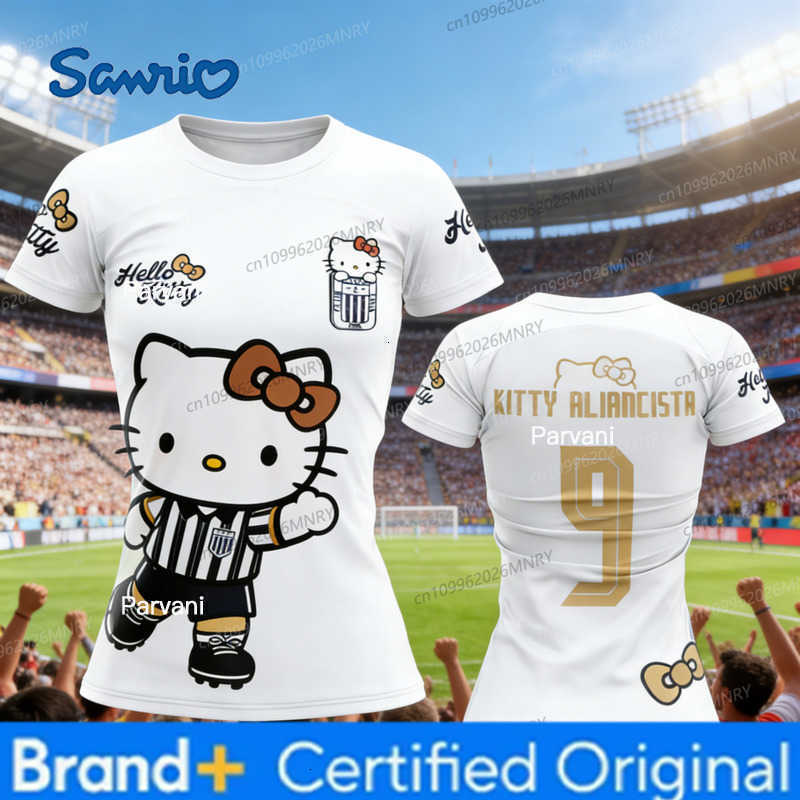 Sanrio Kid TshirtNew Hello Kitty Soccer Jersey T-shirt Sports Training Breathable Jersey Summer Girls Short Sleeve Jersey Women T-shir H260228