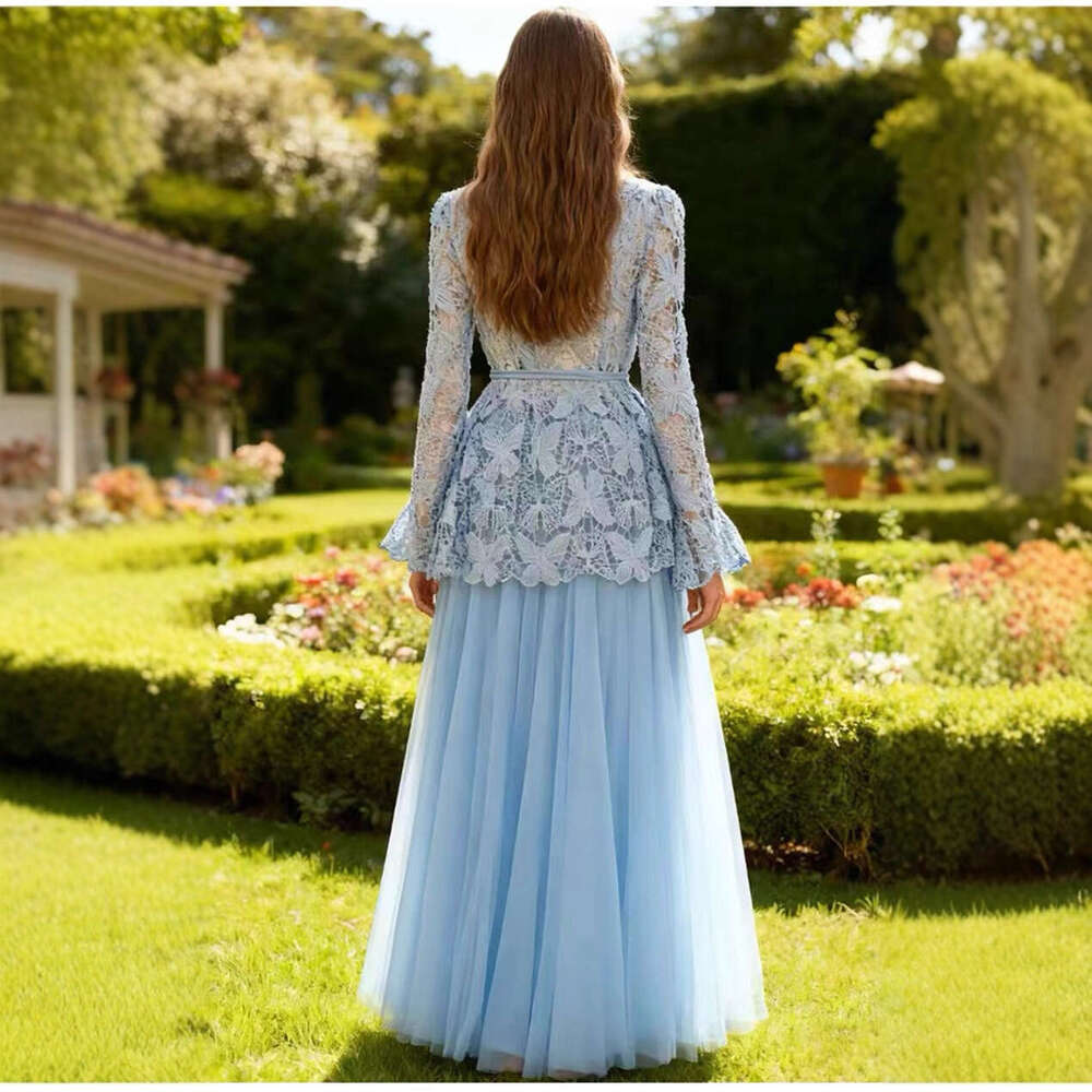 2026 Spring/Summer Elegant Ladies' Fairy like Hollow Butterfly Lace Open Knitted Woolen Sweater Folded Long Skirt Set