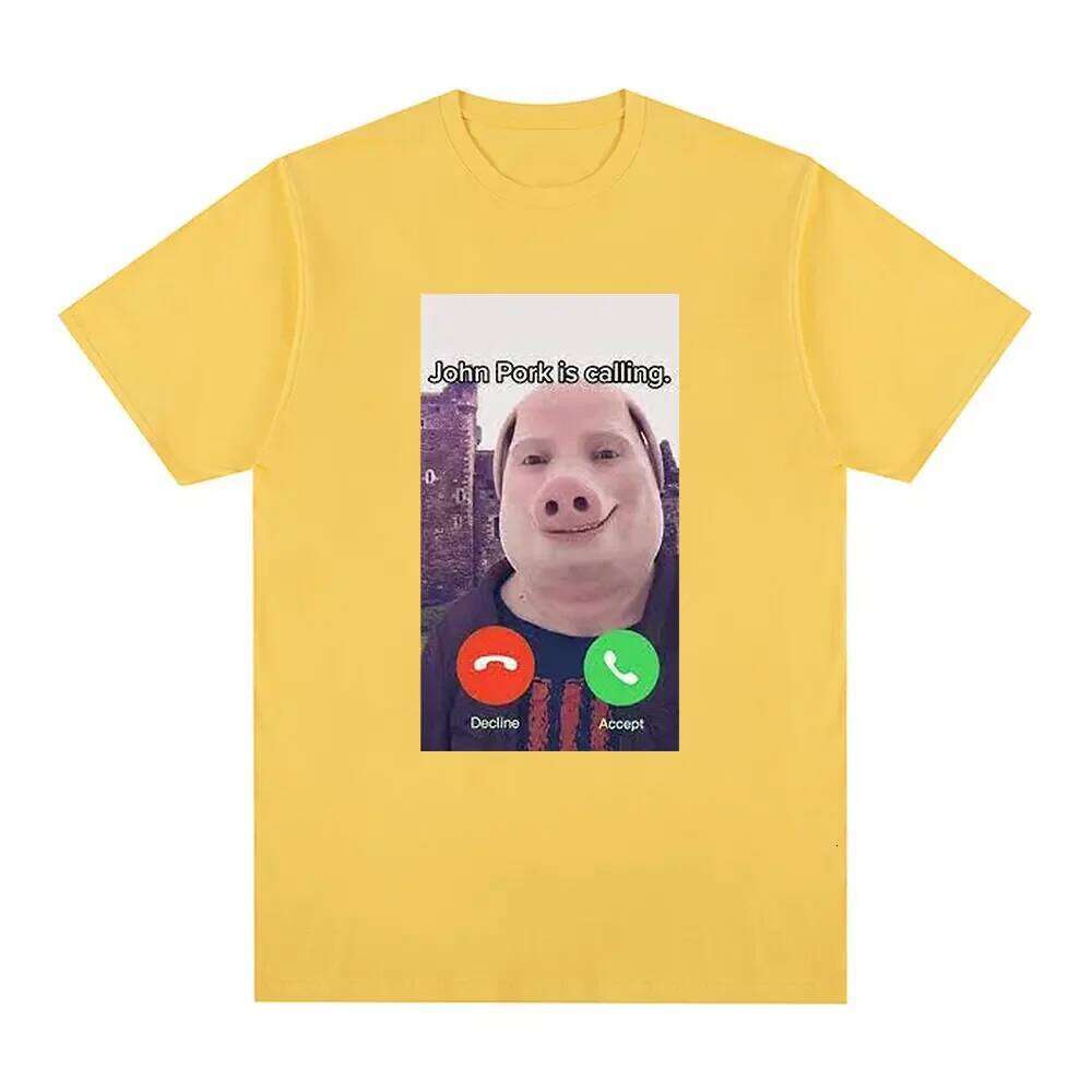John Pork Is Calling Answer Call Phone T-Shirt Humor Funny Pig Lover Graphic Tee Top Streetwear Fashion Short Sleeve Outfit Gift C260228 - view 3