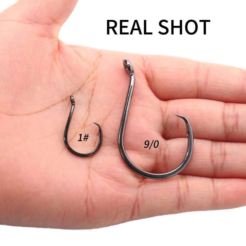 Ellllv 10PCS 1# - 9/0 Black Nickel Heavy Circle High Carbon Steel Saltwater Fishing Hook for Catfish Snapper Grouper Tuna Z260228