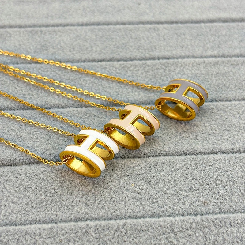 Designer Mini H letter necklace for women enamel glazed neck chain titanium steel lock Pendant necklace Designer Jewelry for ladies