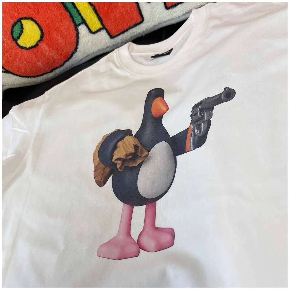 American Sle Cartoon Penguin Print ort Sve T-irt Couple Matching Fit Breathable Casual Top C260228