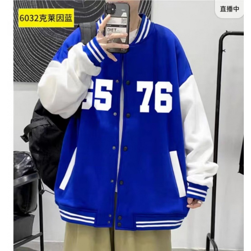 New Spring & Autumn Men's Color - Block Printed Baseball Jacket, Casual Sportswear for Students & Team Uniform