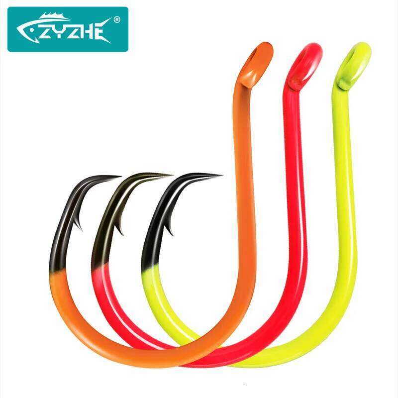 ZYZ 4~8pcs/Lot Circle 6/0# 7/0# 8/0# 9/0# 10/0# Fluorescent Coating Hawksbill Hook Saltwater Freshwater Fishing Hooks Z260228