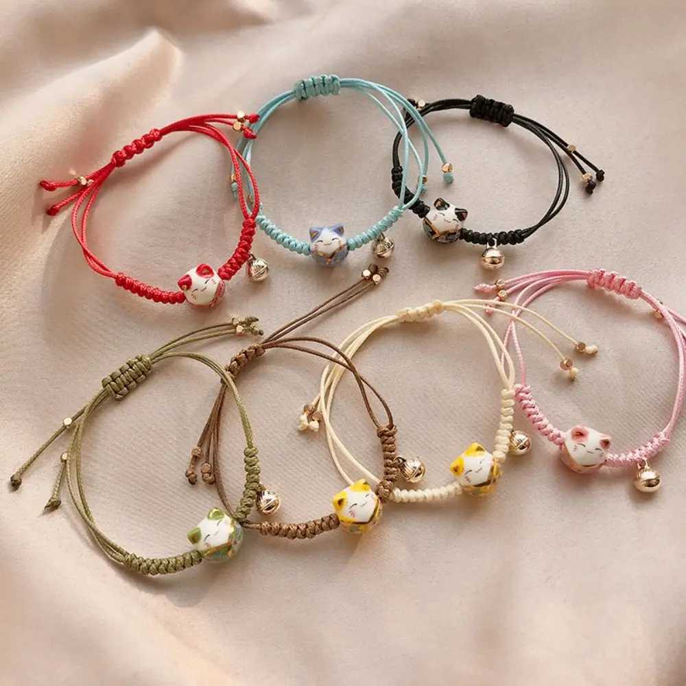 Cat Pendant Gifts Cute Handmade Lovers Red Braided Rope Chinese Style Jewelry Maneki Neko Bracelet Women Hand Ring H260228