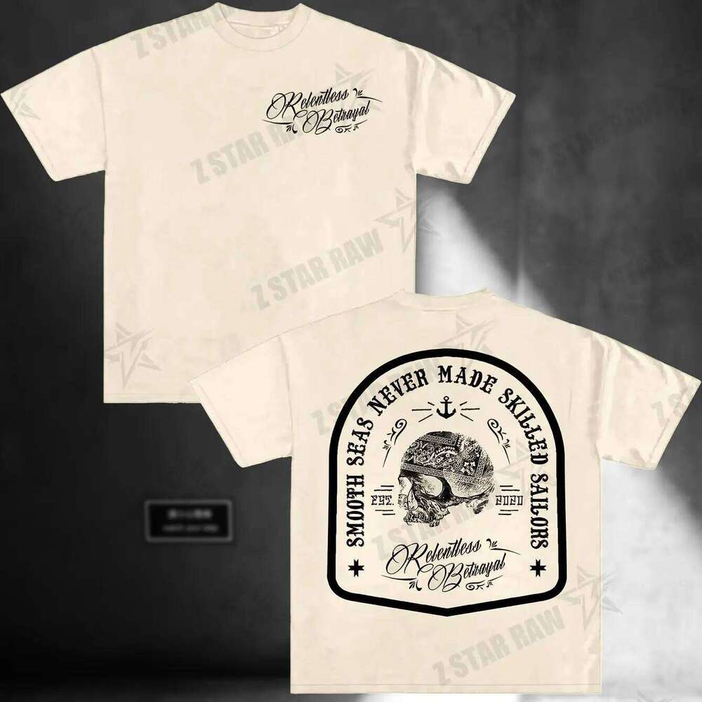 Calm Ocean Never Makes A Skilled Sailor. Men's Round-neck Short-sleeved Shirt with Skull Pattern pure Cotton T-shirt Casual C260228 - view 4
