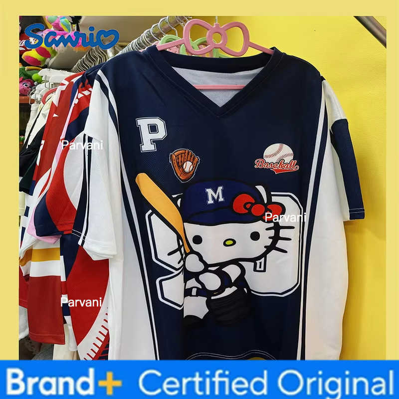 Sanrio Special Edition Hello Kitty Sportswear Womens V-neck Football Jersey Loose Casual Lightweight Breathable Streetwear Kids Tshirt H260228