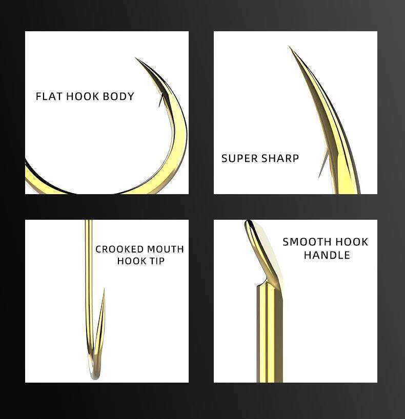 NUNATAK NEW QianYou Sharp Barbed Gold Rock Fishing 30P/1Box 16 Sizes Antirust SEA Black Sea-Bream Fish Hook Z260228