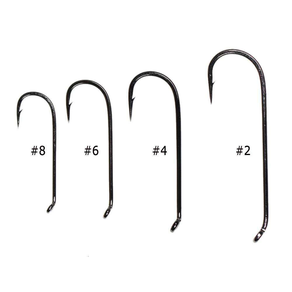 Bimoo 30pcs Tying Streamer Nymph 4XL Hooks with Down Eye 4X Length Muddlers Zonkers Fly Fishing Barbed Hook Black Nickel Z260228