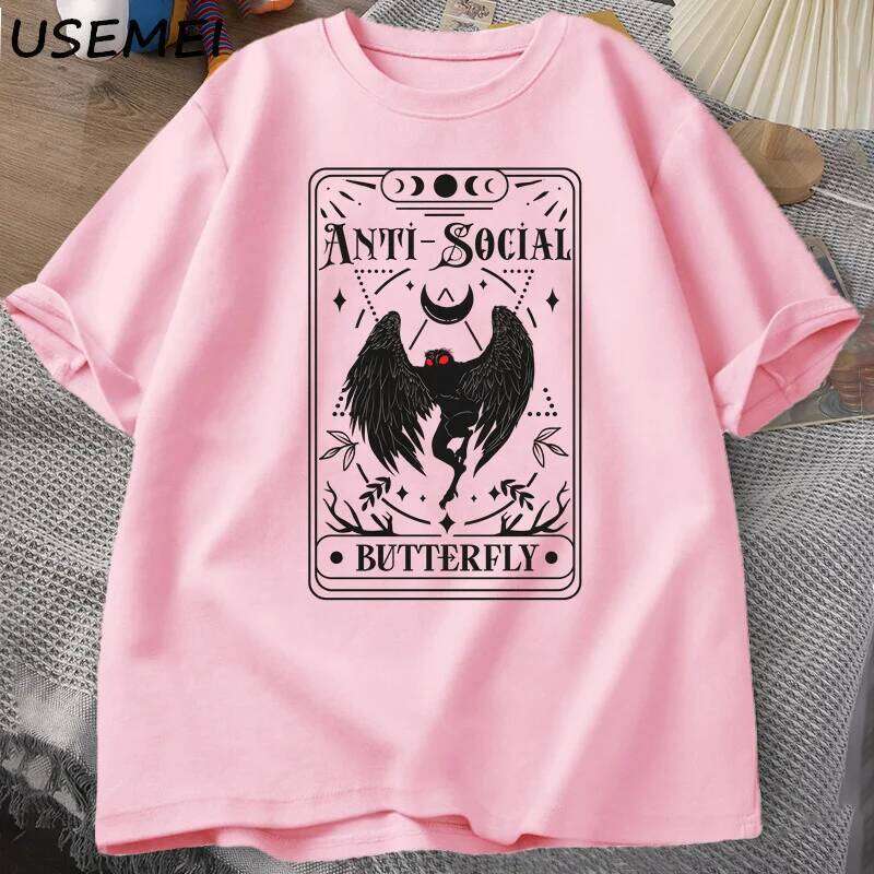 Mothman Tarot Card Butterfly T-shirt Man Vintage Cotton Short Sleeve T Shirt Streetwear Casual Round Neck Printed Tshirts Tops C260228 - view 5