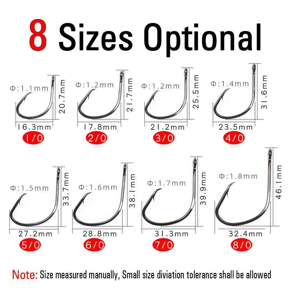 Ellllv 20pcs 1/0 - 8/0 High Carbon Steel Standard Wire Offset Circle Hook Saltwater Fishing Sabiki Rig Hooks Snapper Grouper Z260228
