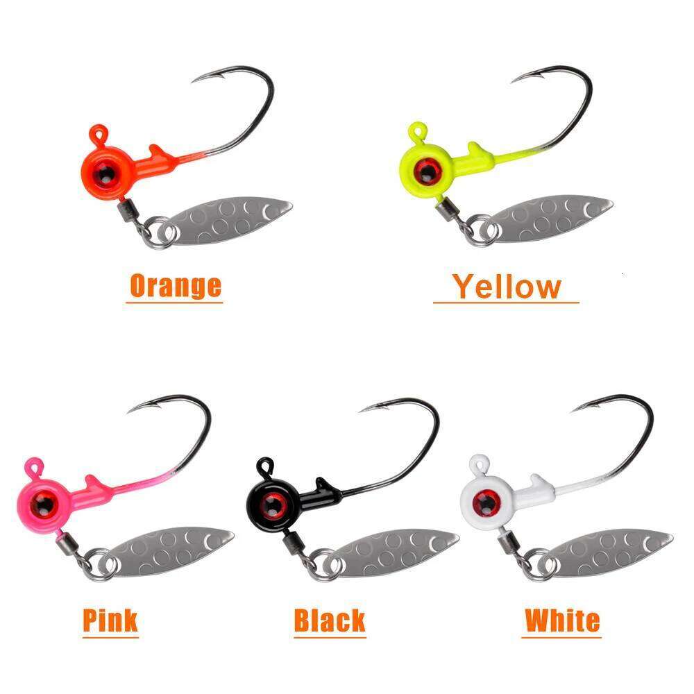 10Pcs Heads Underspin Spinner Blade 3D Eyes Painted Lure Crappie Jig hooks for Bass Walleye Trout Fishing Z260228