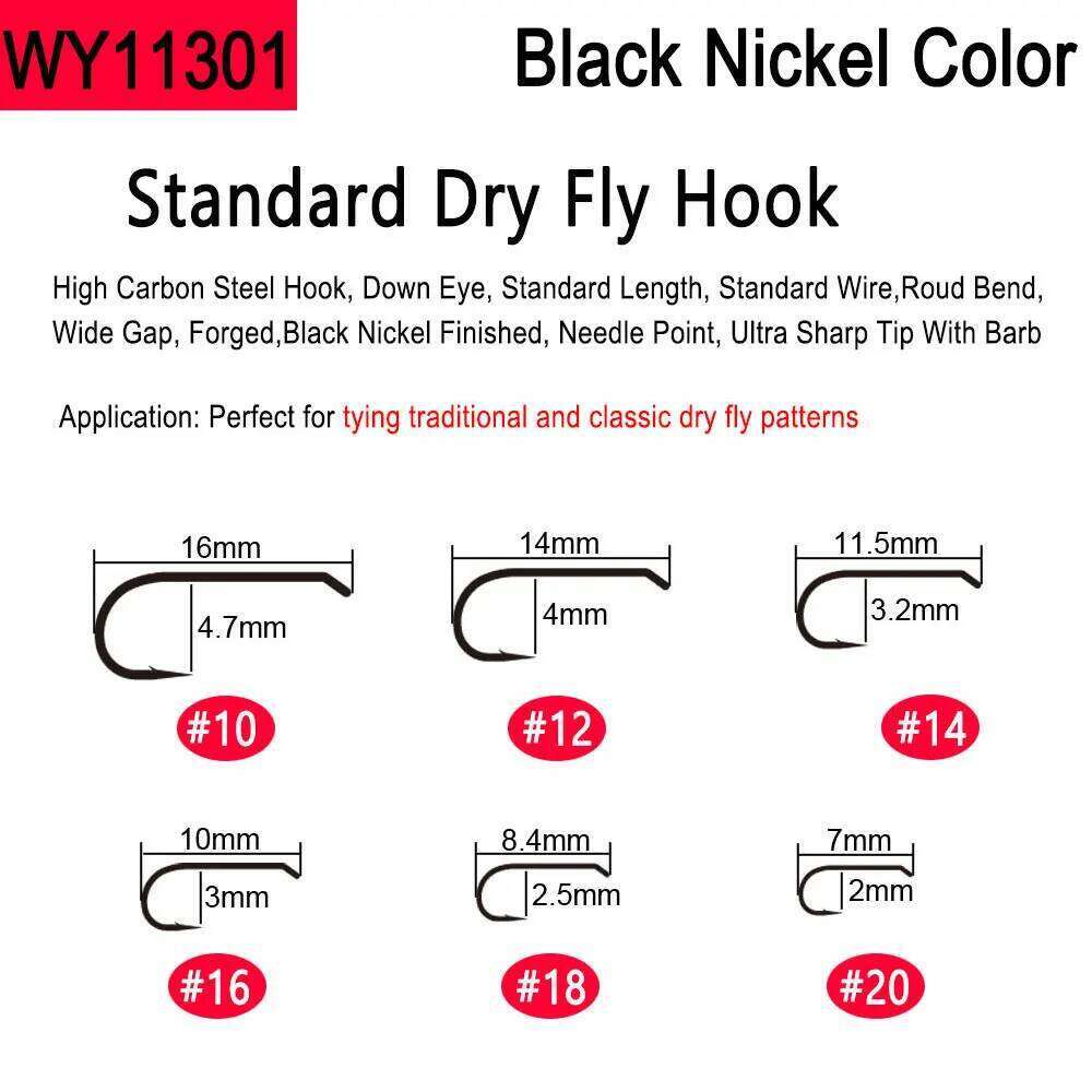 Bimoo 50pcs High Carbon Steel Barbed Hook for Tying Dry Wet Caddis Fly Nymph Streamer Emerger Pupa Trout Z260228