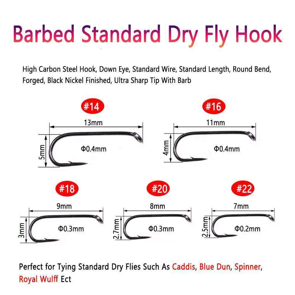 Bimoo 50/100pcs Fishing Dry 2X Standard Wire Nymph Hook Black Nickel Finish Fly Tying Material Size 14 16 18 20 22 Z260228
