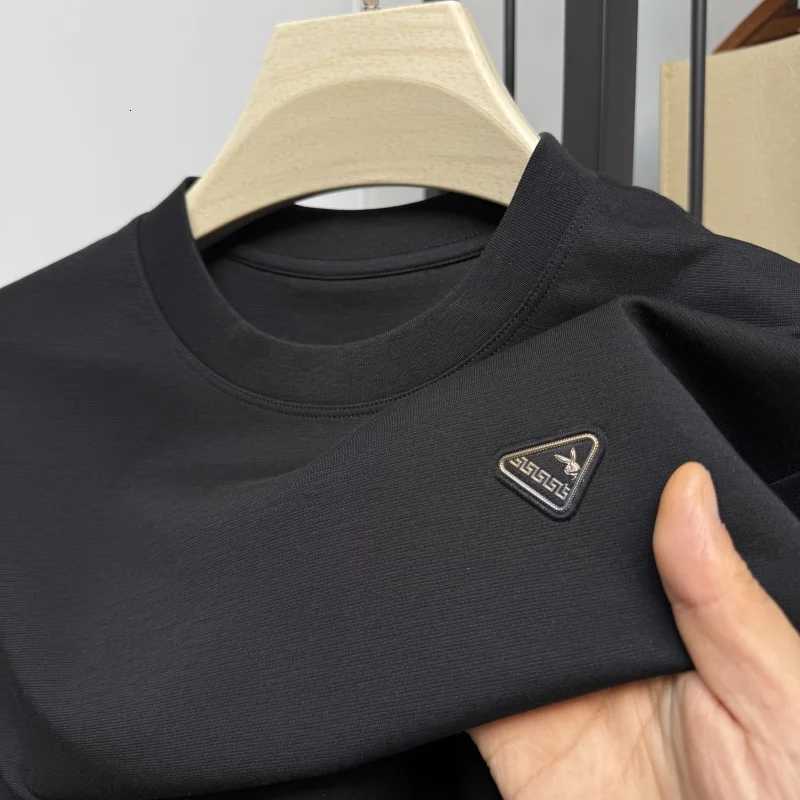 Men's Summer Casual T-Shirt Fashion Luxury Brand Cotton Soft Comfortable Simple Triangle Badge Round Neck Short Sleeve TopT260228