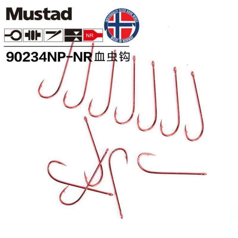 Original Mustad for Sea Fishing Pesca 90234 High Carbon Steel Hook Blood Worm Bait Barbed Peche Long Handle Hooks Z260228