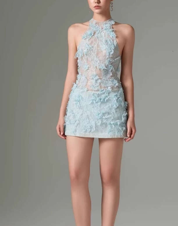 Summer 2026 niche design goddess sexy backless, shoulder less, sleeveless A1 3D floral lace short skirt