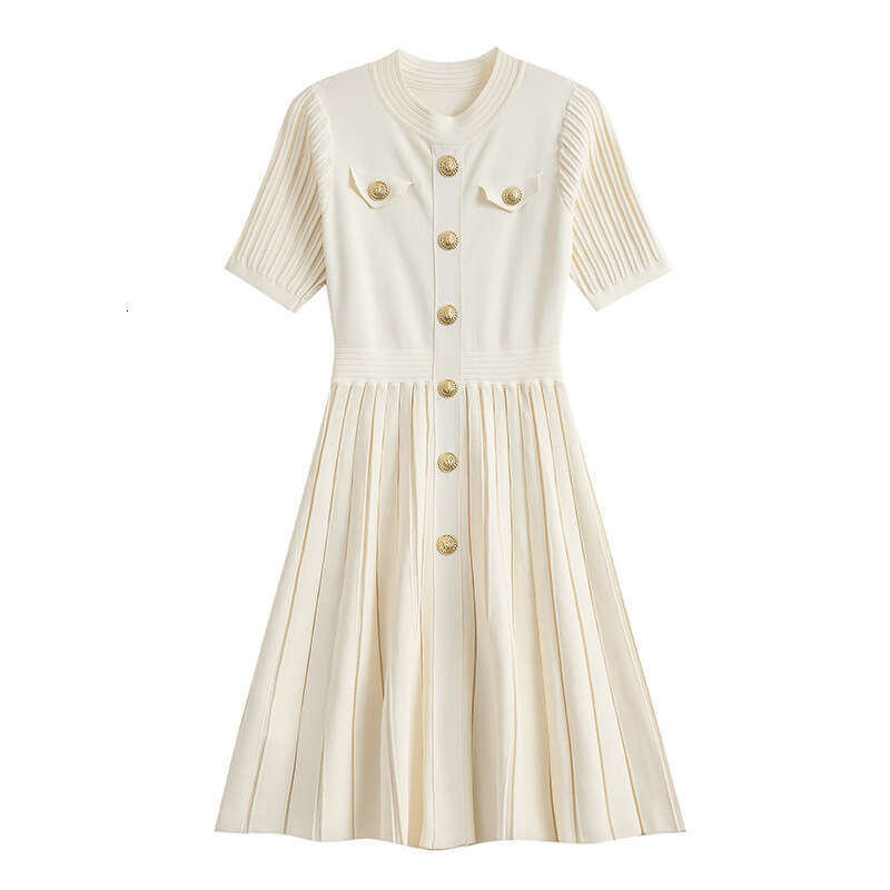 2026 summer designer style French social pocket knit petite hem slim fit dress a2 for women