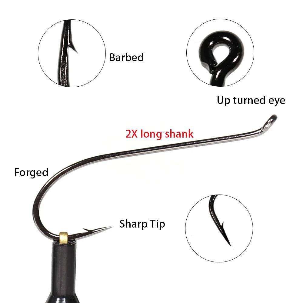 Vampfly High Carbon Steel 2X Long Shank Nymph Streamer Dry Wet Trout Bass Salmon Lure Fly Tying Classic Fishing Hook Z260228