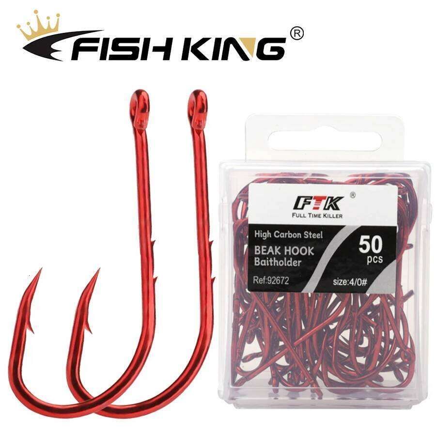 FISH KING Red Sea Barbed Lures Shank Beak Live BaitHolder Carp Fishing Jig Worm Hooks Accessories Tackle Z260228