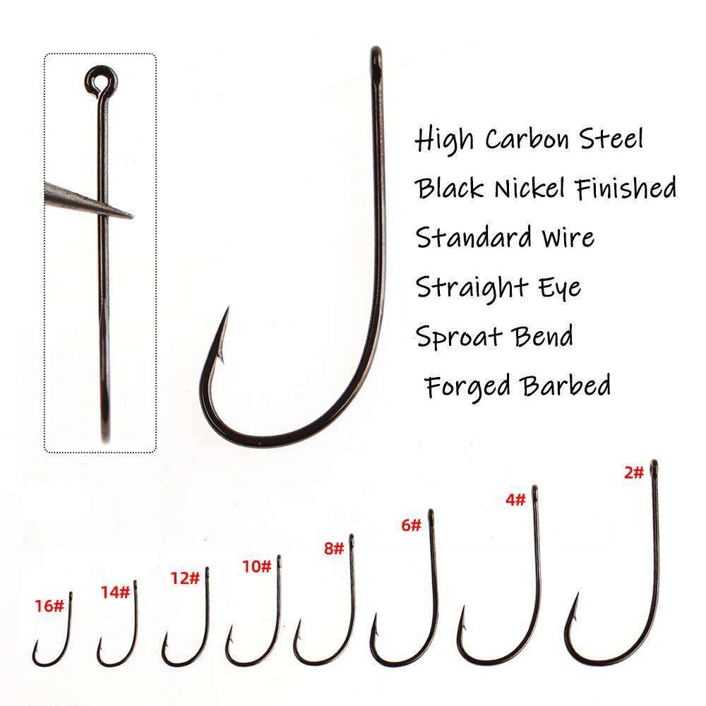 Wifreo 50PCS 16# - 2# Fishing Mid-Range Streamer Hooks Carbon Steel Barbed Hook for Minnows Woolly Buggers Trout Fly Pattern Z260228