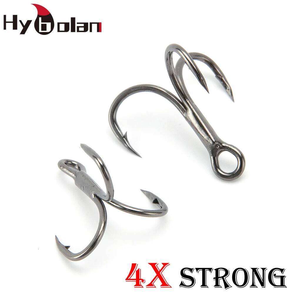 HYBOLAN 10pcs Fishing 4X Strong Black Treble Hook Super Sharp High-Carbon Steel High Strength Saltwater accessories Tackle Z260228