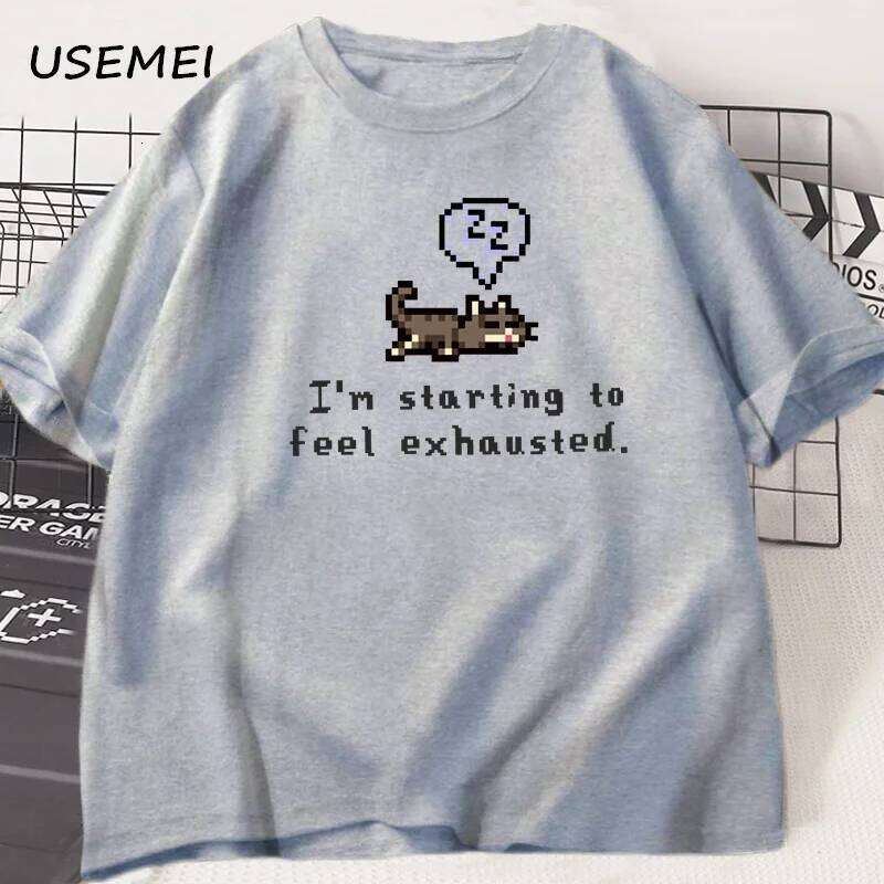 I'm Starting To Feel Exhaustedgraphci Shirts Stardew Valley Sleepy Cat Print T Shirt Gamer Lover Cotton Short Sleeve Tshirt C260228 - view 5