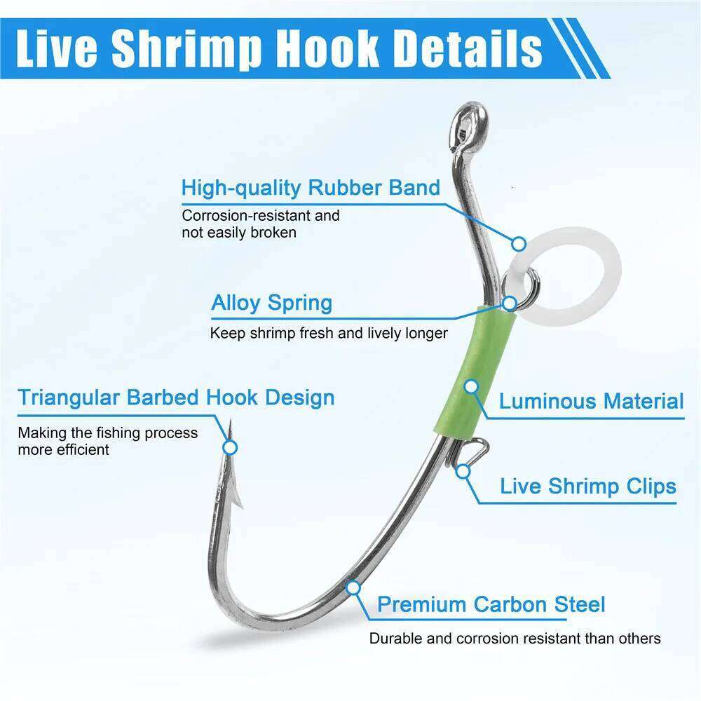 10pcs Luminous Stainless Steel Saltwater Live bait Fishing Hooks Shrimp Walker for Bas Groupers Pike Catfish Z260228