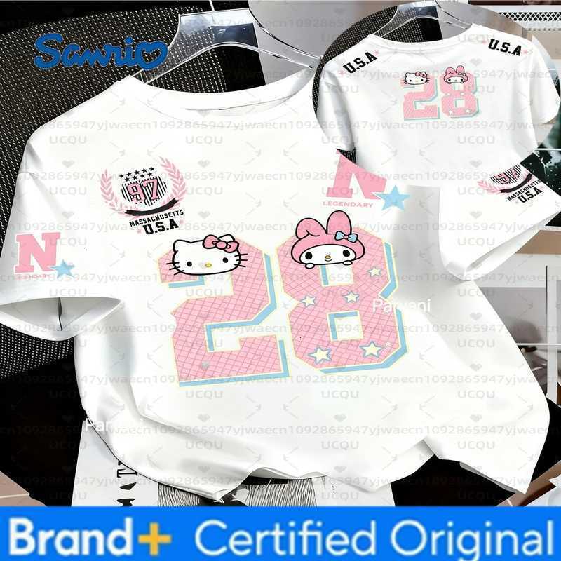 Sanrio Summer Womens Girls Casual Hello Kitty Kuromi My Melody Print Kid Cute T-Shirt Round Neck Tee Outdoor Sport Mens T-shirt H260228