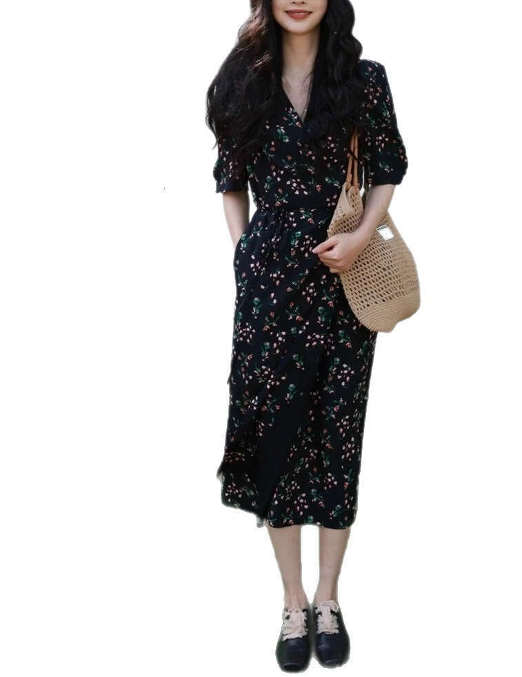 2026 Autumn/Winter Celebrity Style Ladies' Soft Flower Printed Three Sleeve Tie a3 Waist Daily About Length Skirt