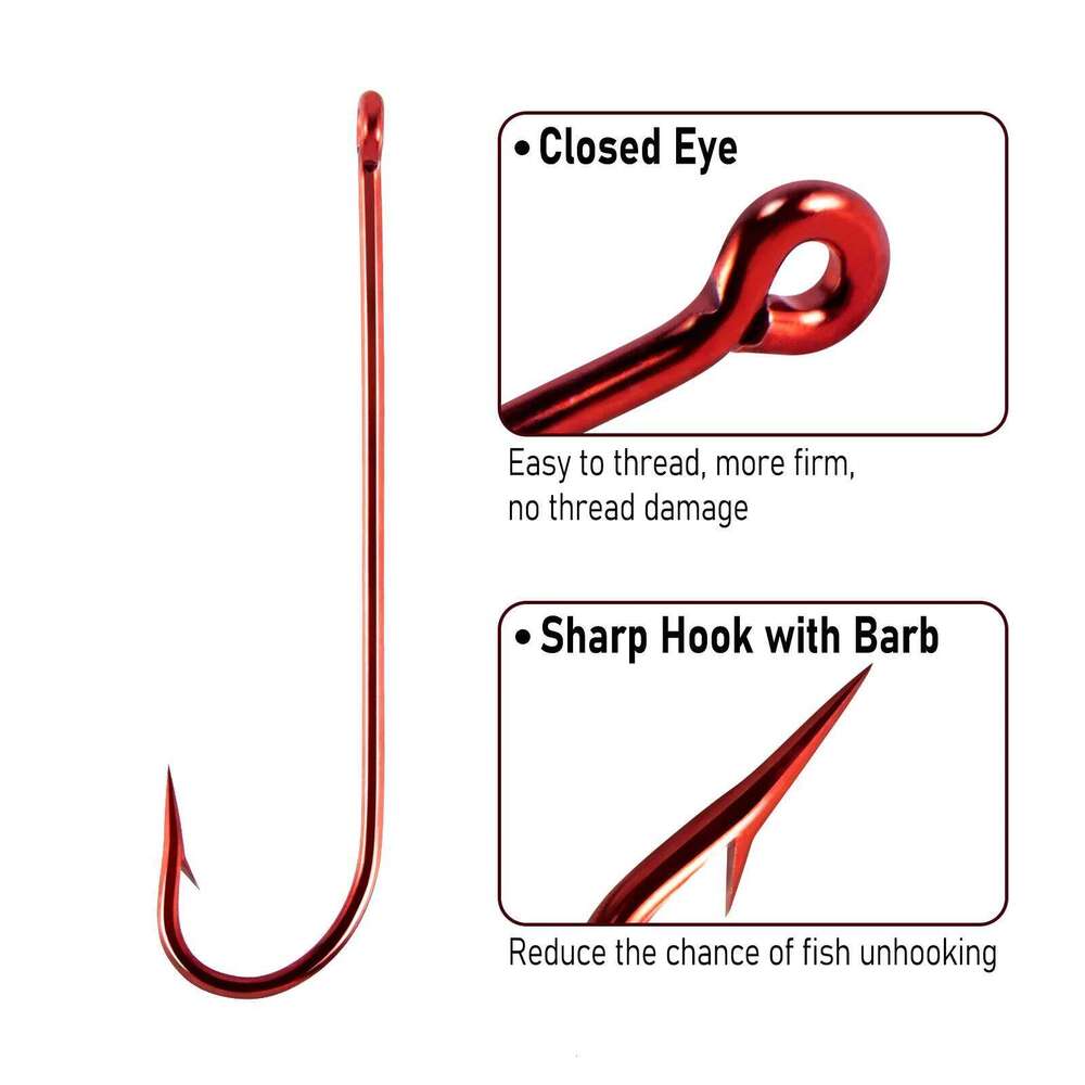 50/100pcs Aberdeen Extra Long Shank Hook Red Fishing Offset Freshwater Live Bait Hooks Catfish Bass Pike Z260228