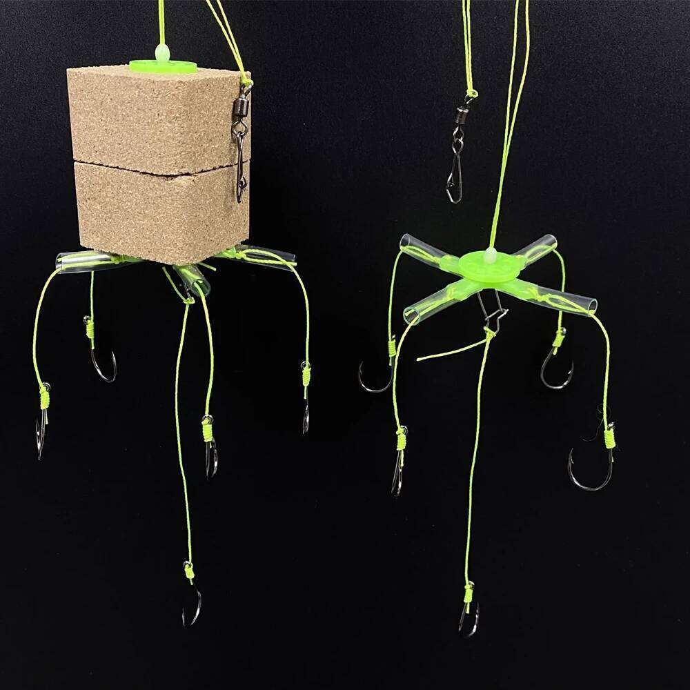 High Carbon Steel Explosion 5 Hooks Lure Bait Silver Carp Trap Feeder Cage Sharp Fishing Hook with Line Pressing Board Z260228