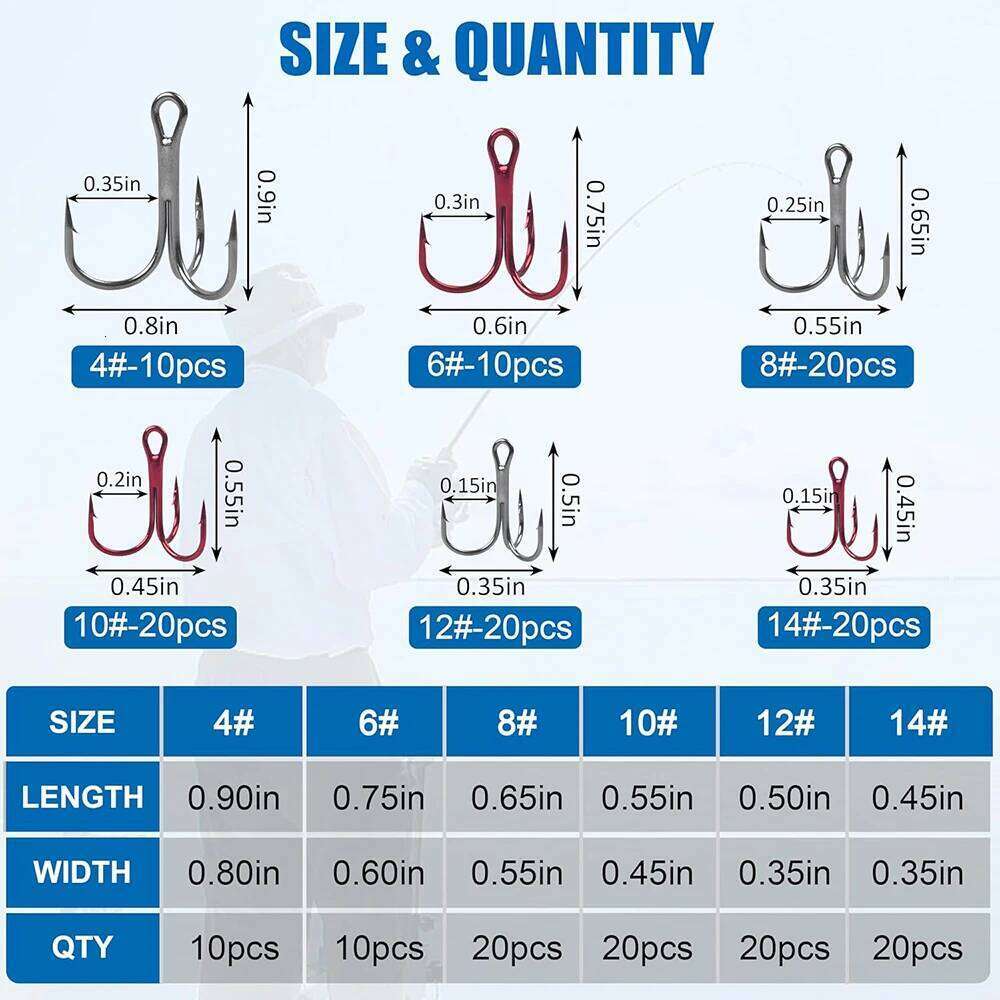 100pcs Treble Hooks Kit Strong Sharp Round Bend Triple Hook Artificial Bait Fishing for Bass Trout fish hooks Z260228