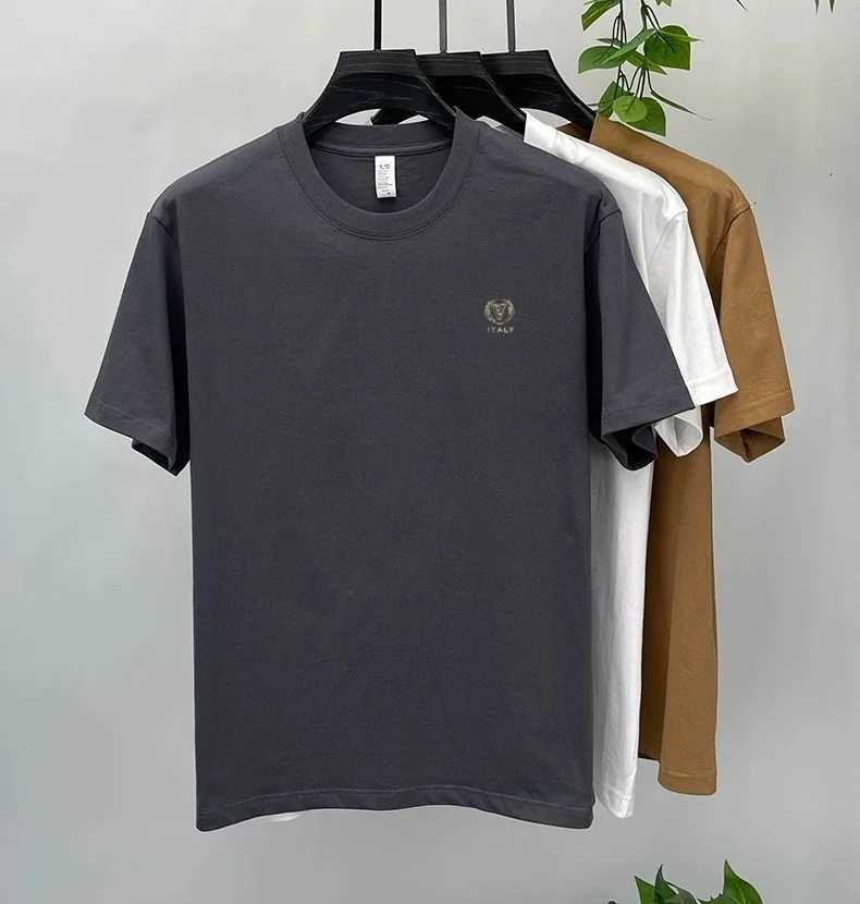 Men's 100% Cotton Letter Embossed T-Shirt Luxury High-End Summer Round Neck Comfort Breathable TopT260228