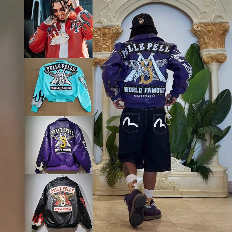 Men's Jackets High-quality PP Authentic Women's Black Blue Pink Genuine Leather Embroidered Diamond Short Jacket