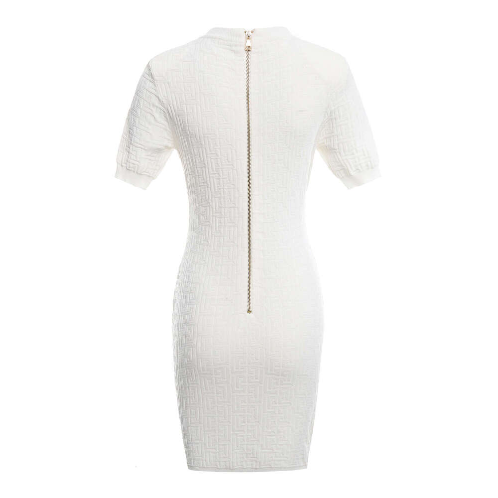 2026 A1 Summer New European and a1 American Style Knitted Short Sleeve Slimming Waist Square Neck Knitted Dress for Women