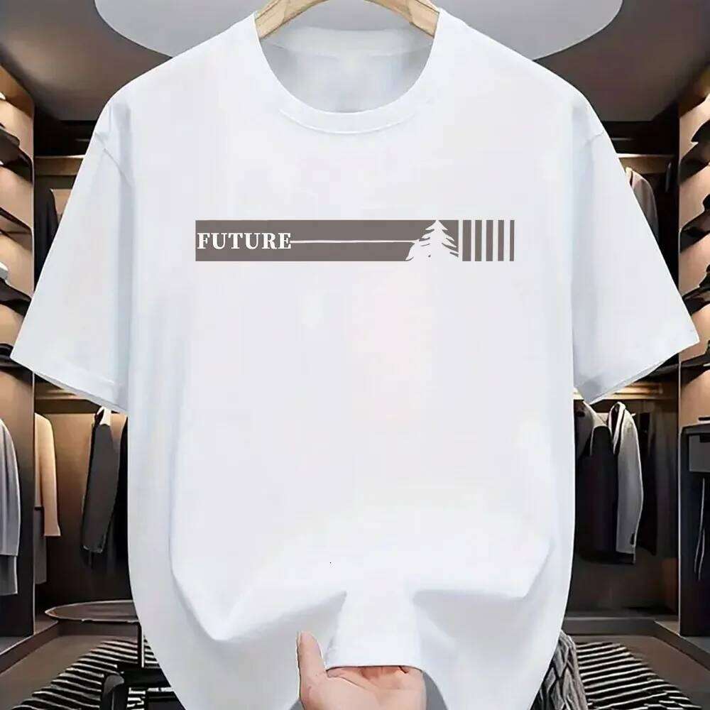 2026 Spring New Style Men's 100% Pure Cotton Casual Loose Large Size Futuristic Letter Pattern Printed Round Neck Short Sleeve T C260228 - view 4