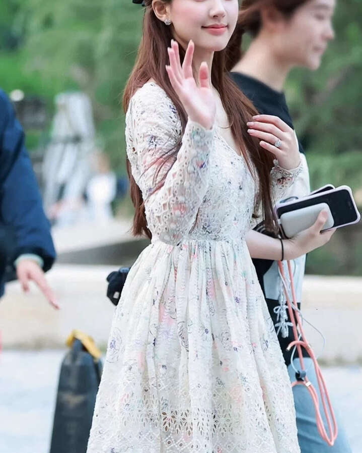 2026 Spring/Summer Celebrity Same Style Cotton Embroidered Hollow Print Sweet and Gentle Girl a3 Love Dress