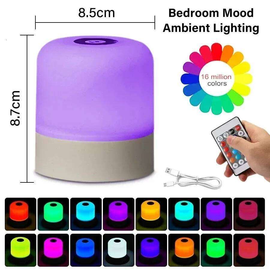 Rechargeable RGB Night Light with Remote, Dimmable Touch Control Table Lamp for Bedroom & Living Room Ambient Lighting Z260227