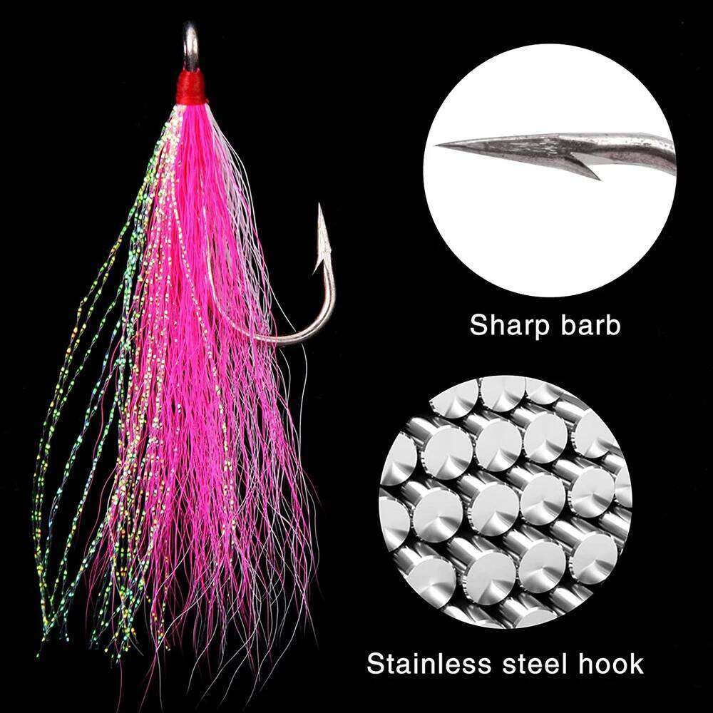 8Pcs/4Pcs Bucktail Teasers Hook Saltwater Lures Rig Stainless Steel Fishing Jig Hooks For Catfish Bass Z260228