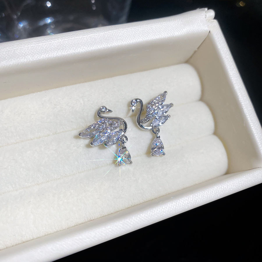 Zircon swan water drop pendant niche high-end earrings, exquisite, sweet, elegant, and stylish women's earrings - view 7