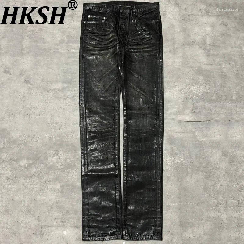 Men's Jeans HKSH Autumn Men Tide Dark Vintage Stylish Damage Waxed Denim Pants Handmade Hole High Street Straight Chic Ins HK17722